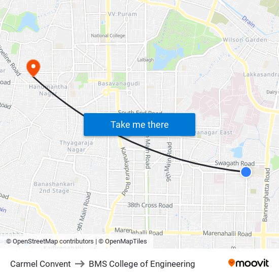 Carmel Convent to BMS College of Engineering map