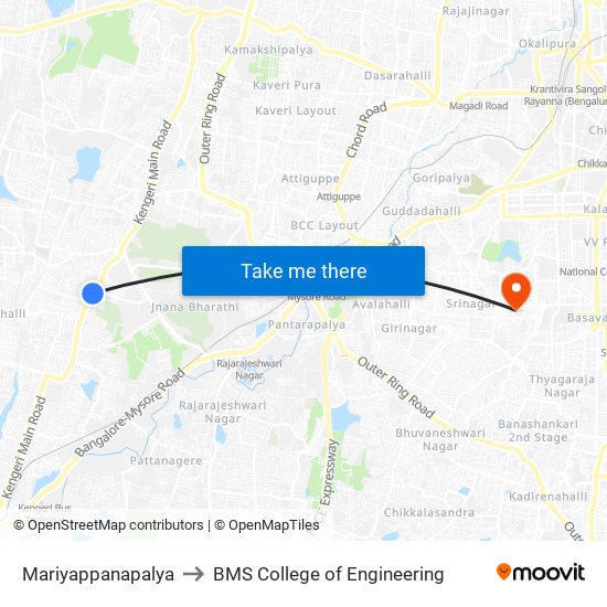 Mariyappanapalya to BMS College of Engineering map