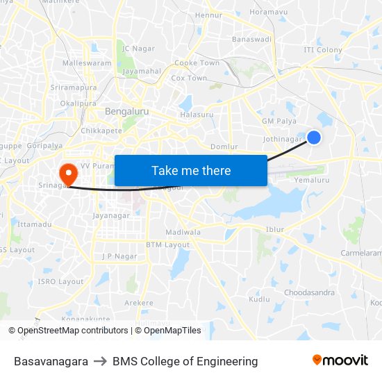 Basavanagara to BMS College of Engineering map