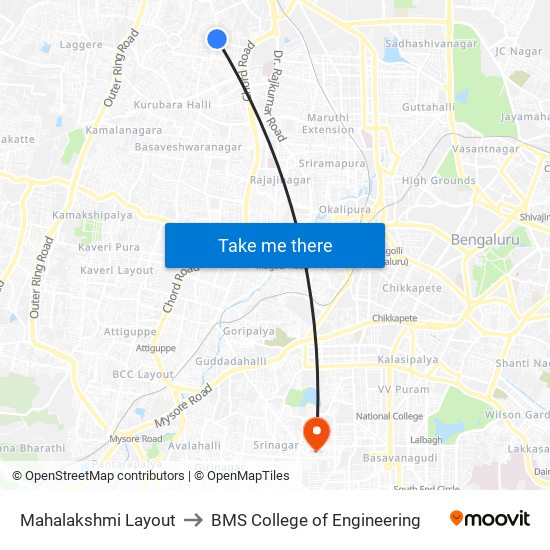 Mahalakshmi Layout to BMS College of Engineering map