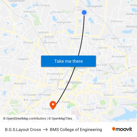 B.G.S.Layout Cross to BMS College of Engineering map