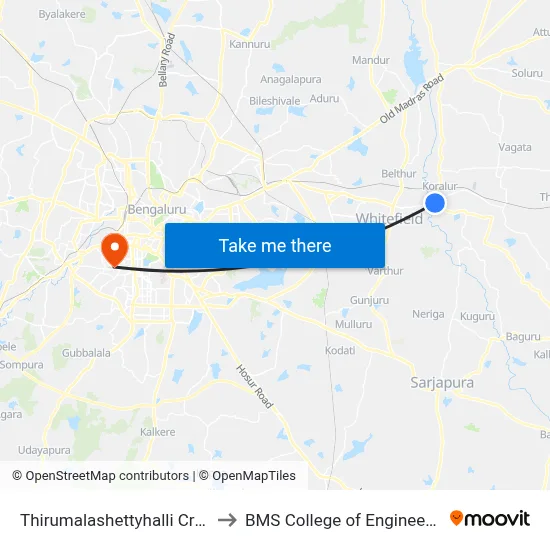 Thirumalashettyhalli Cross to BMS College of Engineering map