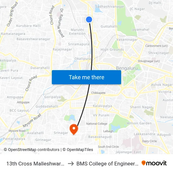 13th Cross Malleshwaram to BMS College of Engineering map