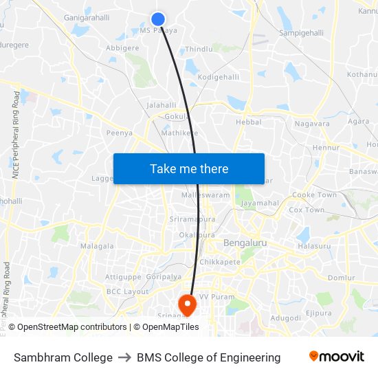 Sambhram College to BMS College of Engineering map