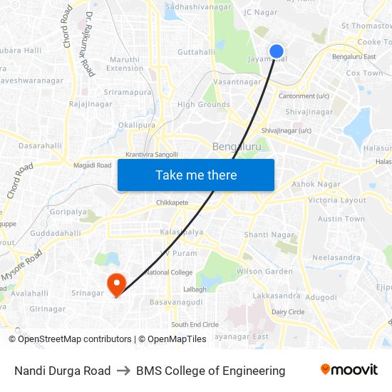 Nandi Durga Road to BMS College of Engineering map