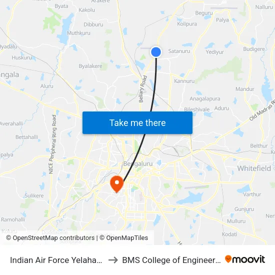 Indian Air Force Yelahanka to BMS College of Engineering map