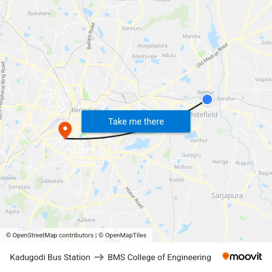 Kadugodi Bus Station to BMS College of Engineering map