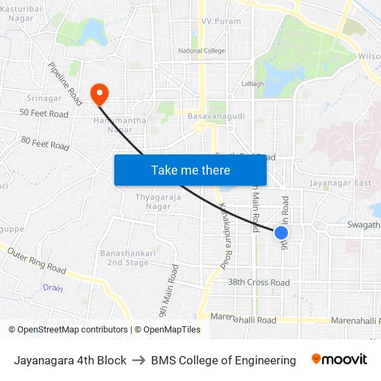 Jayanagara 4th Block to BMS College of Engineering map