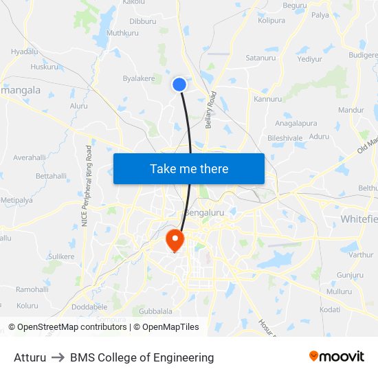 Atturu to BMS College of Engineering map