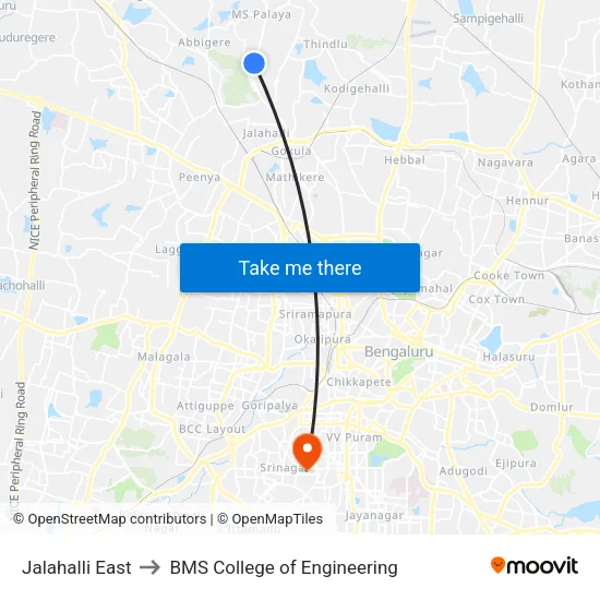 Jalahalli East to BMS College of Engineering map