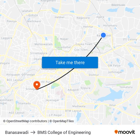 Banasawadi to BMS College of Engineering map
