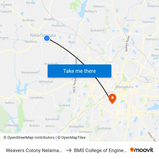 Weavers Colony Nelamangala to BMS College of Engineering map