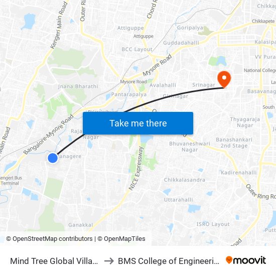 Mind Tree Global Village to BMS College of Engineering map