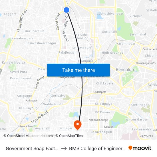 Government Soap Factory to BMS College of Engineering map
