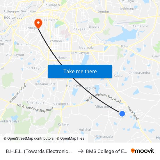 B.H.E.L. (Towards Electronic City Wipro Gate) to BMS College of Engineering map