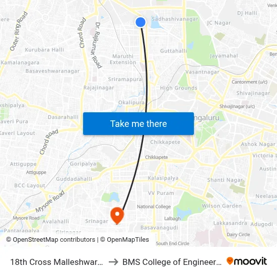 18th Cross Malleshwaram to BMS College of Engineering map