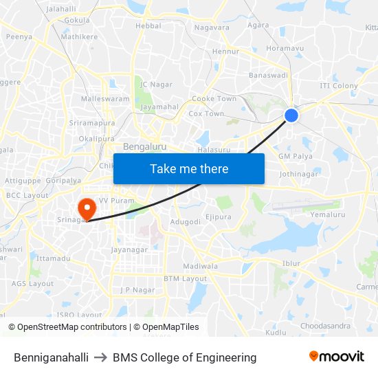 Benniganahalli to BMS College of Engineering map