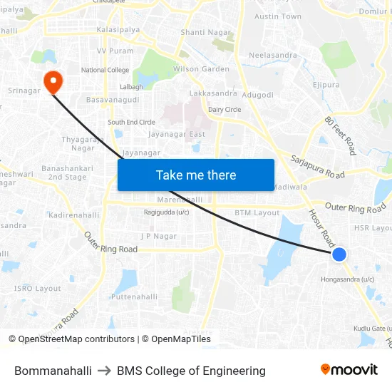 Bommanahalli to BMS College of Engineering map