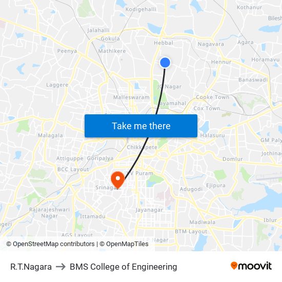 R.T.Nagara to BMS College of Engineering map