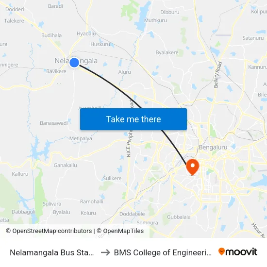 Nelamangala Bus Stand to BMS College of Engineering map
