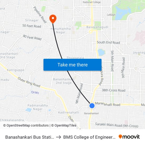 Banashankari Bus Station to BMS College of Engineering map