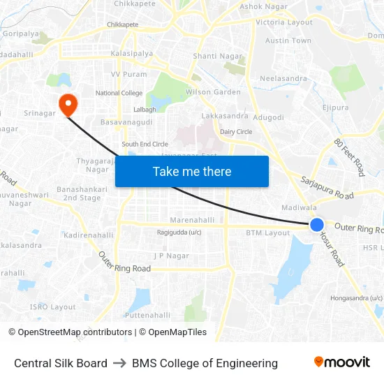 Central Silk Board to BMS College of Engineering map
