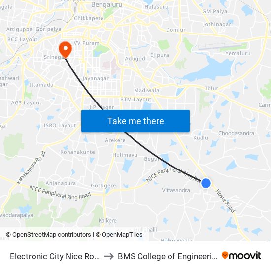 Electronic City Nice Road to BMS College of Engineering map