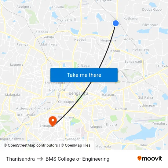Thanisandra to BMS College of Engineering map
