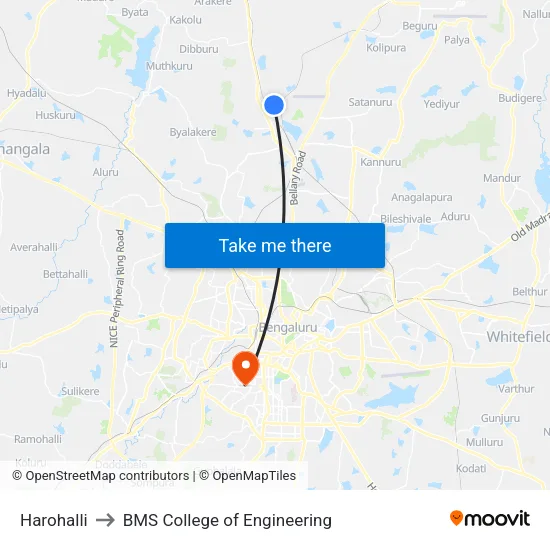 Harohalli to BMS College of Engineering map