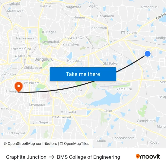 Graphite Junction to BMS College of Engineering map