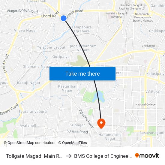 Tollgate Magadi Main Road to BMS College of Engineering map