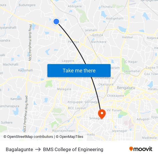 Bagalagunte to BMS College of Engineering map