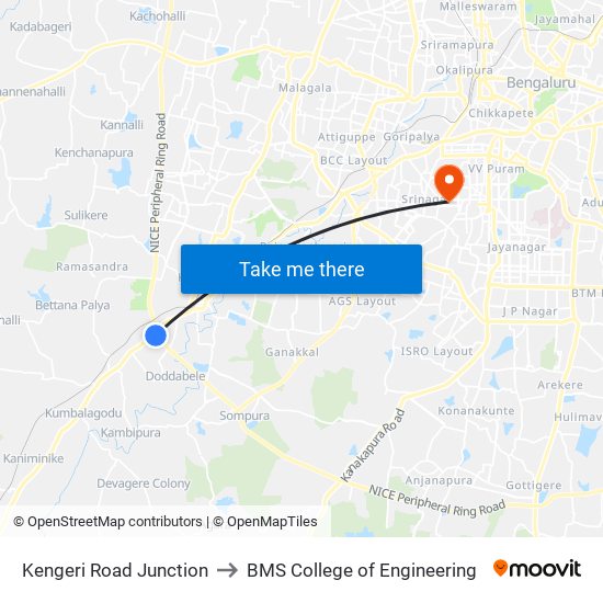 Kengeri Road Junction to BMS College of Engineering map