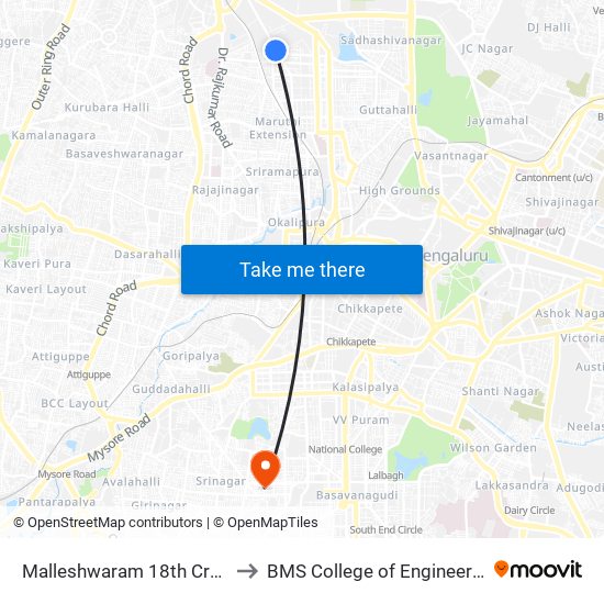 Malleshwaram 18th Cross to BMS College of Engineering map