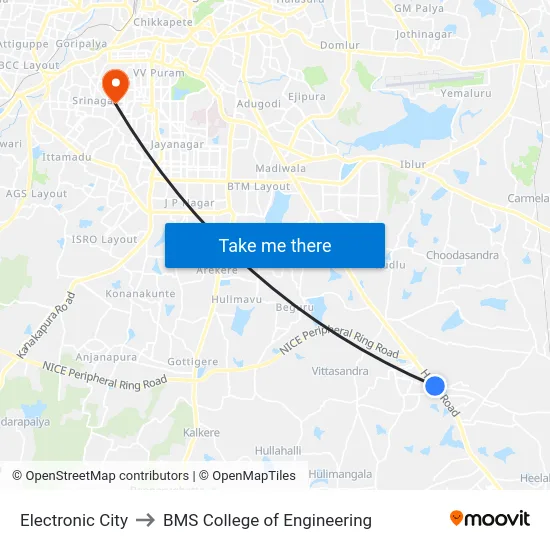 Electronic City to BMS College of Engineering map