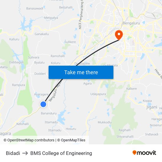 Bidadi to BMS College of Engineering map