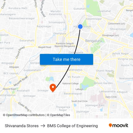 Shivananda Stores to BMS College of Engineering map