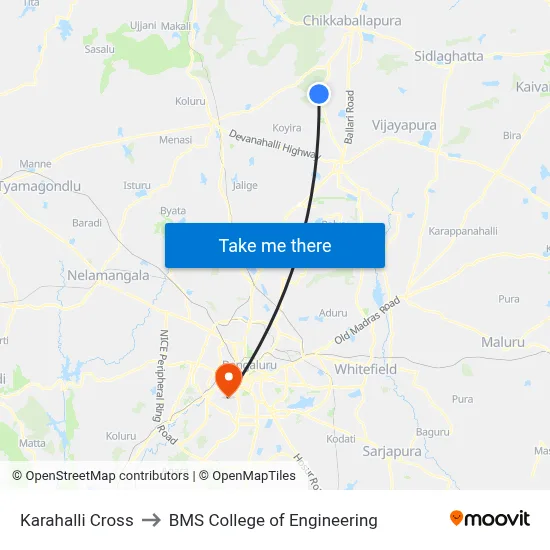 Karahalli Cross to BMS College of Engineering map