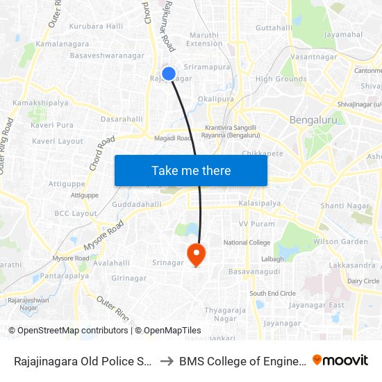 Rajajinagara Old Police Station to BMS College of Engineering map