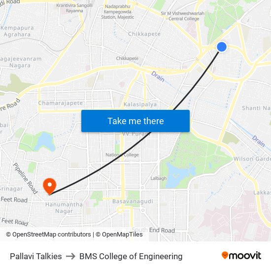 Pallavi Talkies to BMS College of Engineering map