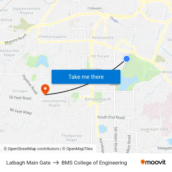 Lalbagh Main Gate to BMS College of Engineering map