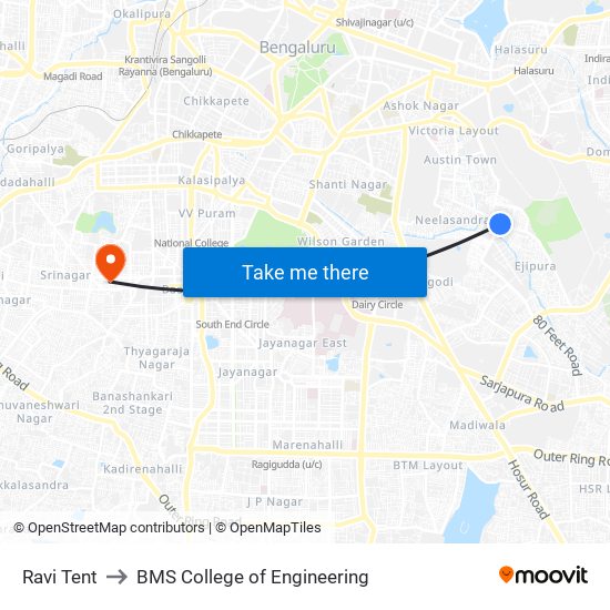 Ravi Tent to BMS College of Engineering map