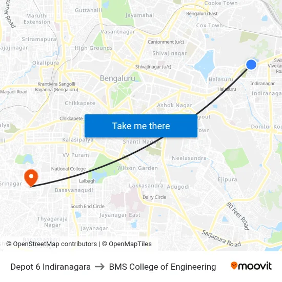 Depot 6 Indiranagara to BMS College of Engineering map