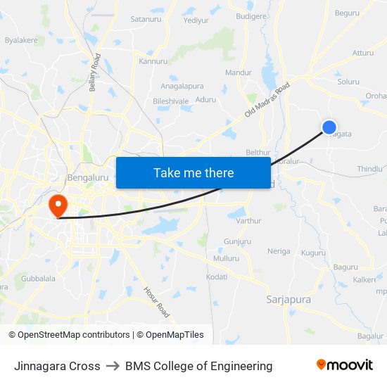 Jinnagara Cross to BMS College of Engineering map