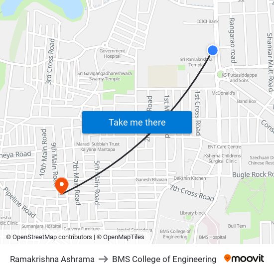 Ramakrishna Ashrama to BMS College of Engineering map