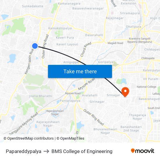 Papareddypalya to BMS College of Engineering map