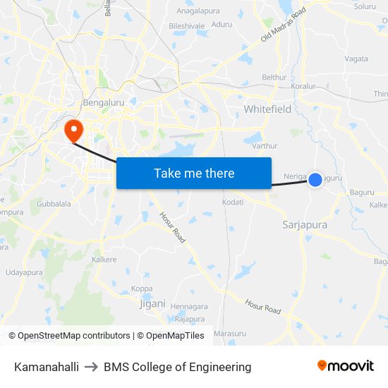 Kamanahalli to BMS College of Engineering map