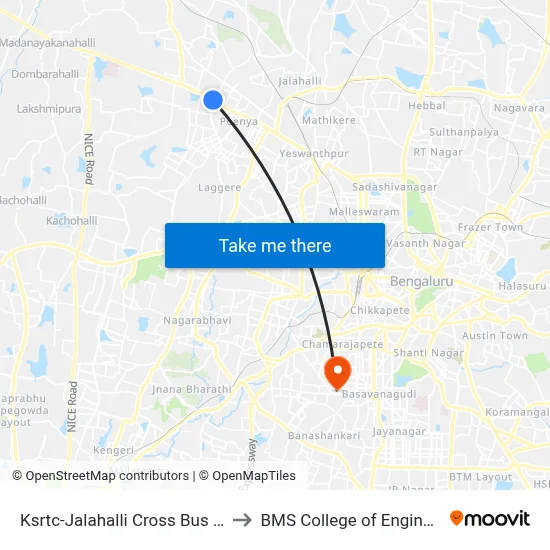 Ksrtc-Jalahalli Cross Bus Stand to BMS College of Engineering map