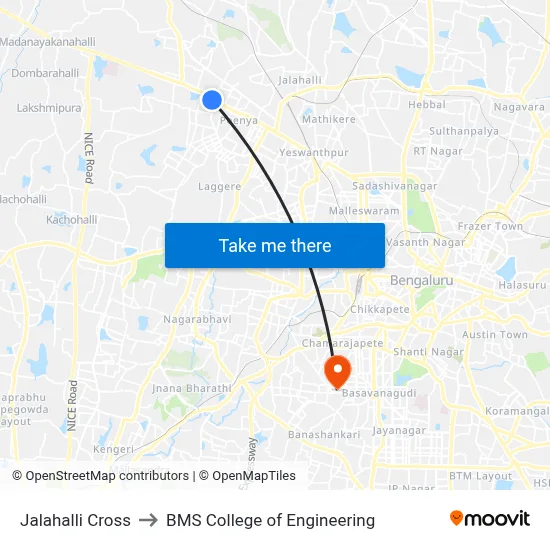 Jalahalli Cross to BMS College of Engineering map