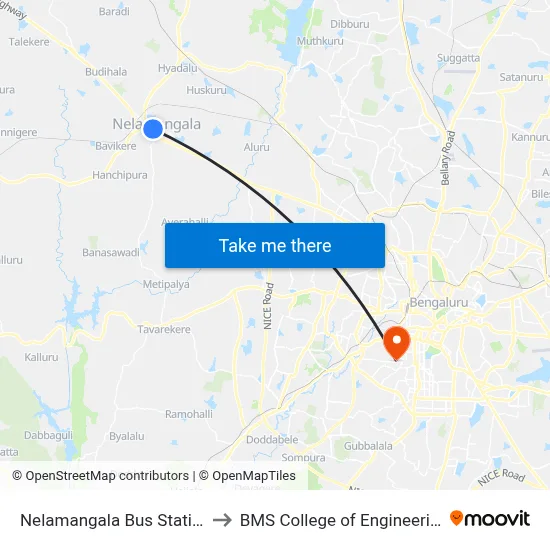 Nelamangala Bus Station to BMS College of Engineering map